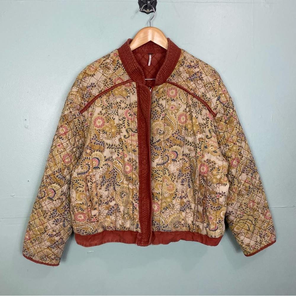 Free People Great Escape Dolman Jacket Copper Yellow Paisley Floral Size Large‎